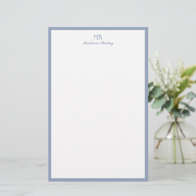 Monogram Decorative Typography Dusty Blue Portrait Stationery (Standing Front)