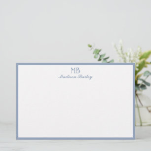 Monogram Decorative Typography Dusty Blue Stationery