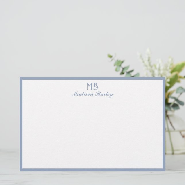 Monogram Decorative Typography | Dusty Blue Stationery (Standing Front)