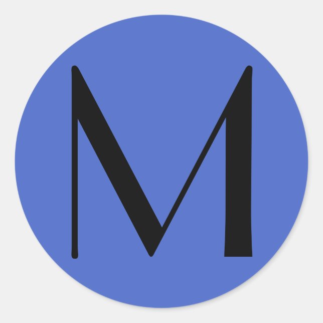 Monogram Deep Royal Black Modern Add Name Initial Classic Round Sticker (Front)