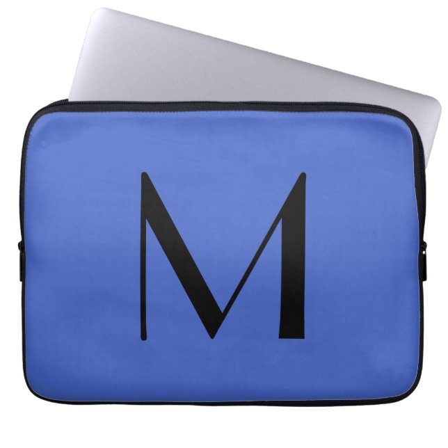 Monogram Deep Royal Black Modern Add Name Initial Laptop Sleeve (Front)