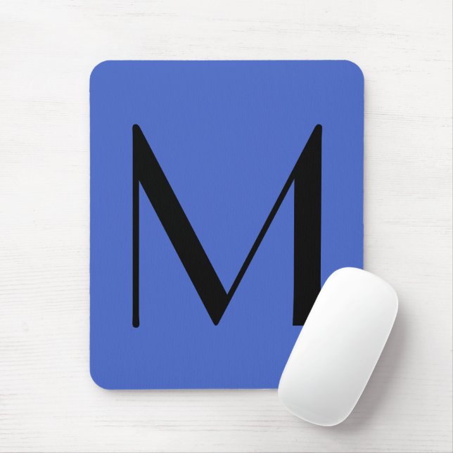 Monogram Deep Royal Black Modern Add Name Initial Mouse Mat (With Mouse)