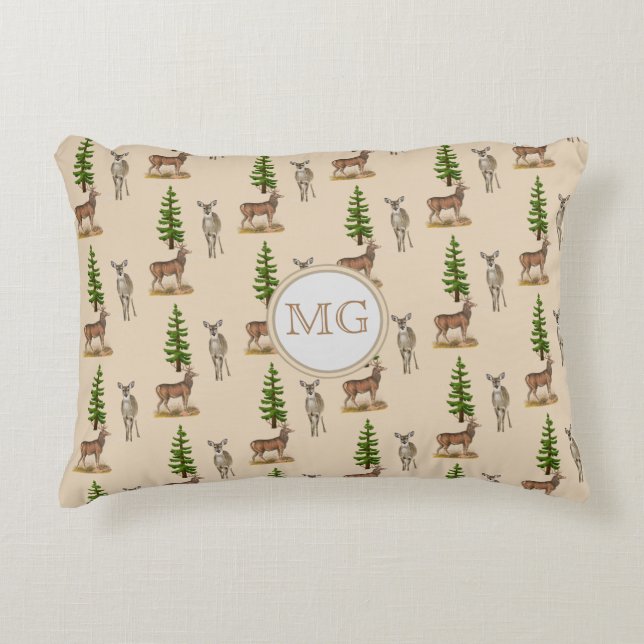 Monogram Deer Pattern Beige Decorative Cushion (Front)