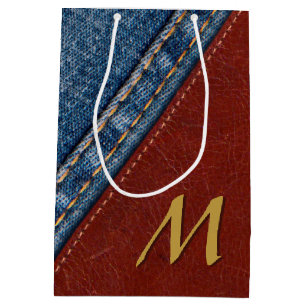 Monogram Denim and Leather Medium Gift Bag