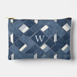 Monogram Denim Blue and White Patchwork Lattice Accessory Pouch