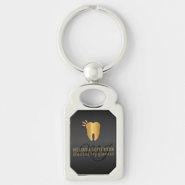 Monogram Dental Office  - Black and Gold Key Ring (Front)