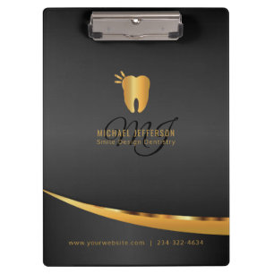 Monogram Dentist Office  - Black and Gold Clipboard