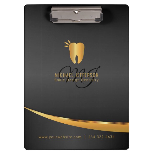 Monogram Dentist Office  - Black and Gold Clipboard (Front)