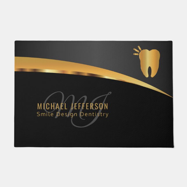 Monogram Dentist Office  - Black and Gold Doormat (Front)