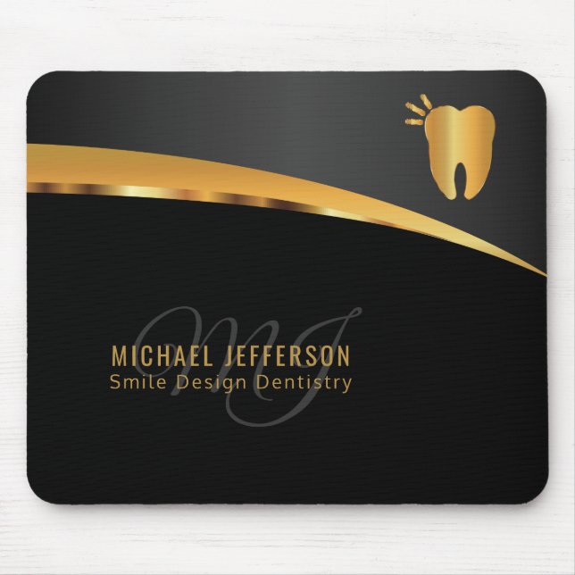 Monogram Dentist Office  - Black and Gold Mouse Mat (Front)