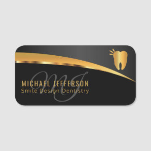 Monogram Dentist Office  - Black and Gold Name Tag