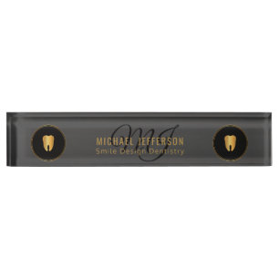 Monogram Dentist Office - Black and Gold Nameplate