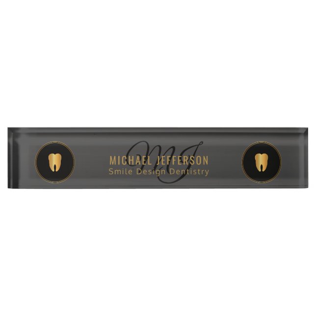 Monogram Dentist Office  - Black and Gold Nameplate (Front)