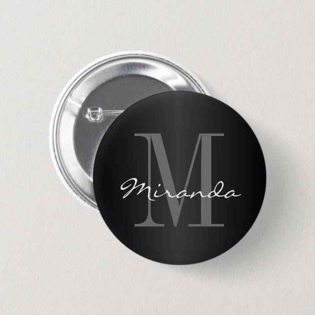 Monogram Design | Classic Black, Grey and White 6 Cm Round Badge (Front & Back)