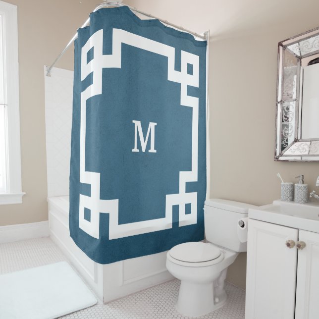 Monogram design shower curtain (In Situ)