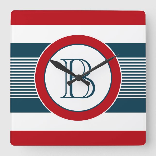 Monogram design square wall clock (Front)