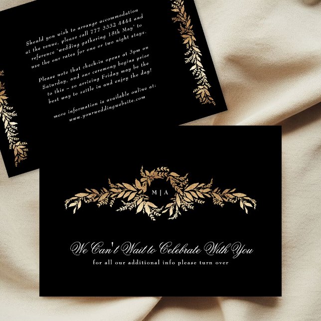 monogram details black & gold botanical wedding enclosure card (Creator Uploaded)