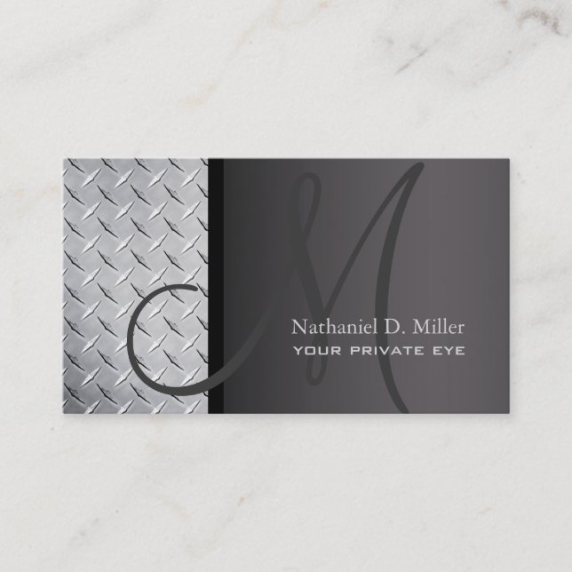 Monogram diamond cut steel plate business card (Front)