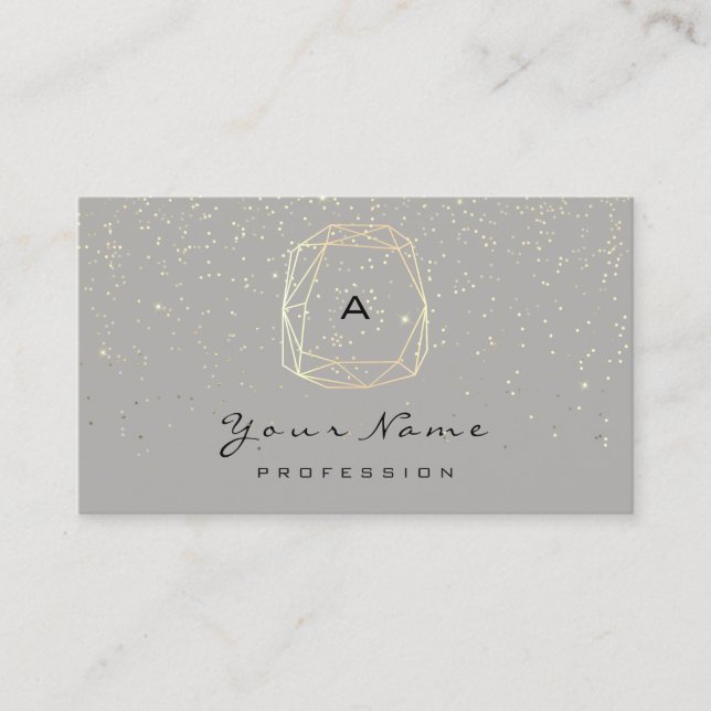 Monogram Diamond Grey Gold Confetti  Blogger Appointment Card (Front)