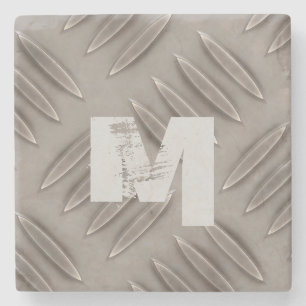 Monogram Diamond Grey Metal Plate Stone Coaster
