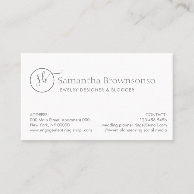Monogram Diamond Rings and Pearls Wedding Website Business Card (Front)