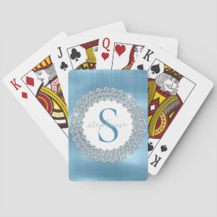Monogram Diamonds Blue Brushed Metal Luxurious Playing Cards