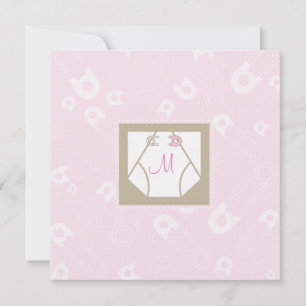 Monogram Diaper and Pins Baby Shower Invitation