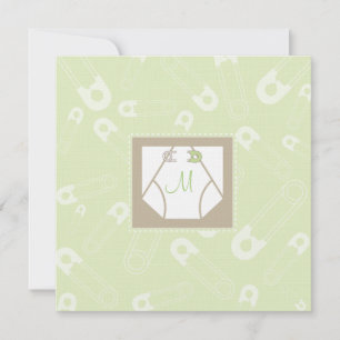 Monogram Diaper and Pins Baby Shower Invitation