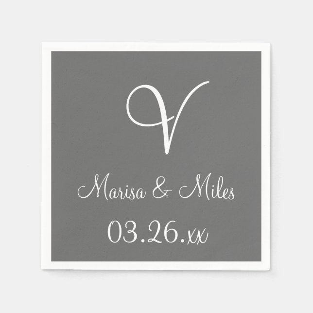 Monogram Dim Grey Basic Solid Colour Paper Napkins (Front)