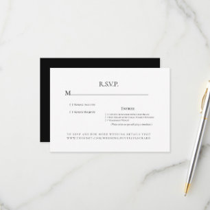 Monogram Dinner Options Black & White Wedding RSVP Card