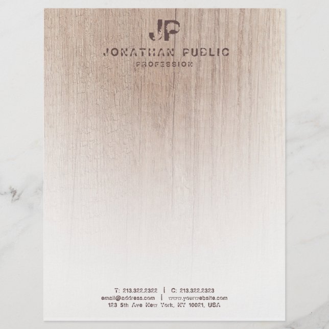 Monogram Distressed Text Wood Look Template Trendy Custom Letterhead (Front)