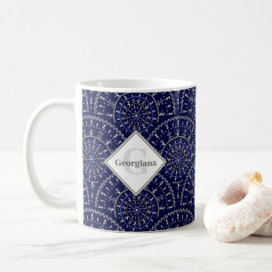 Monogram Ditsy Winter Snow Angels Snowmen Art Deco Coffee Mug