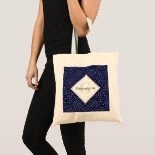 Monogram Ditsy Winter Snow Angels Snowmen Art Deco Tote Bag