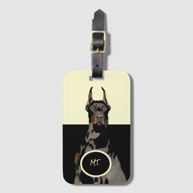 Monogram Doberman Pincher Classic Luggage Tag (Front Vertical)