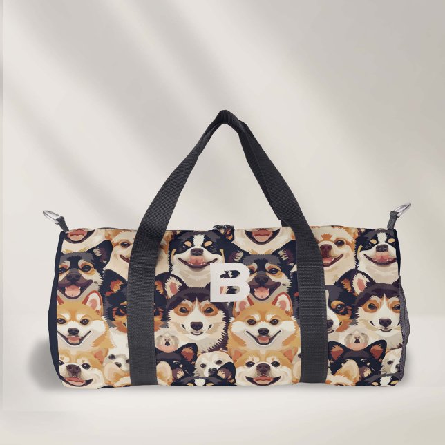 Monogram, dog animal pattern duffle bag (Monogram Dog pattern small duffel bag.)