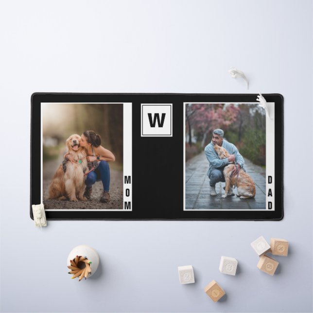 Monogram Dog Mum Dad Two Photo Collage  Desk Mat (Kids Table)