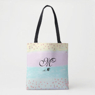 *~* Monogram Doodle Tulip Gold Glitter Pastel Tote Bag