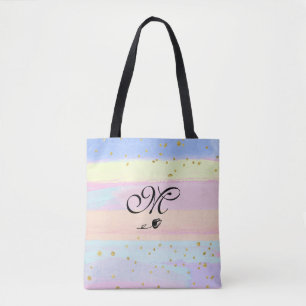 *~* Monogram  Doodle Tulip Pastel Gold Glitter Tote Bag
