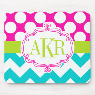 Monogram Dots and Chevron Personalised Mouse Mat