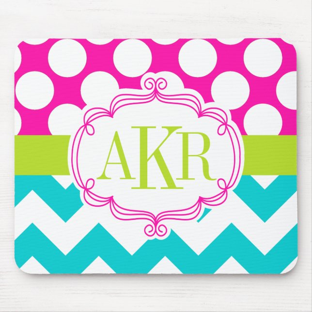 Monogram Dots and Chevron Personalised Mouse Mat (Front)