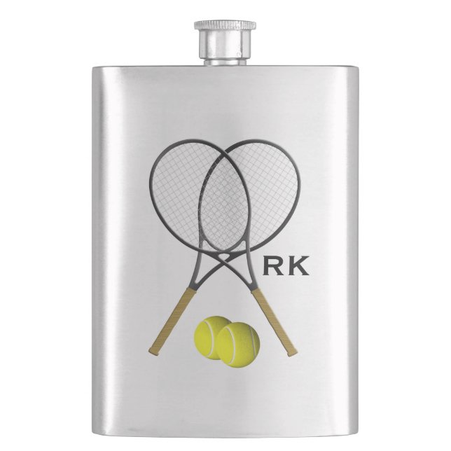 Monogram Doubles Tennis Sport Theme Hip Flask (Front)