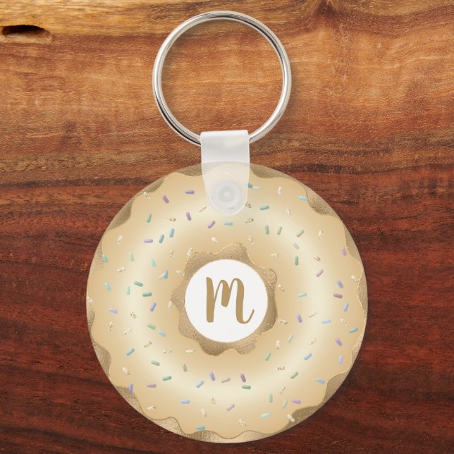 Monogram doughnut gold foil script girly luxury key ring (Front)