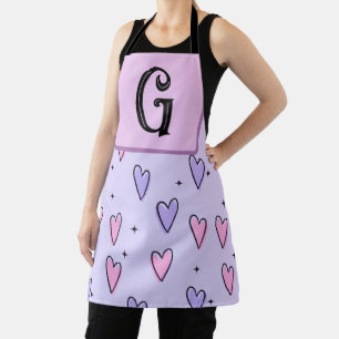 Monogram Drawing of Whimsical Small Hearts Pink  Apron