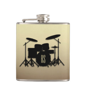 Monogram Drum Set Antique Gold Hip Flask