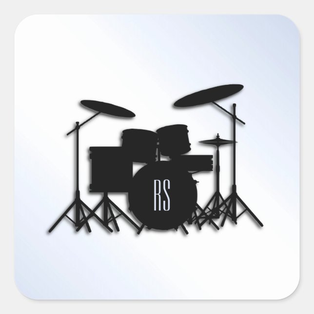 Monogram Drum Set Blue Accent  Square Sticker (Front)