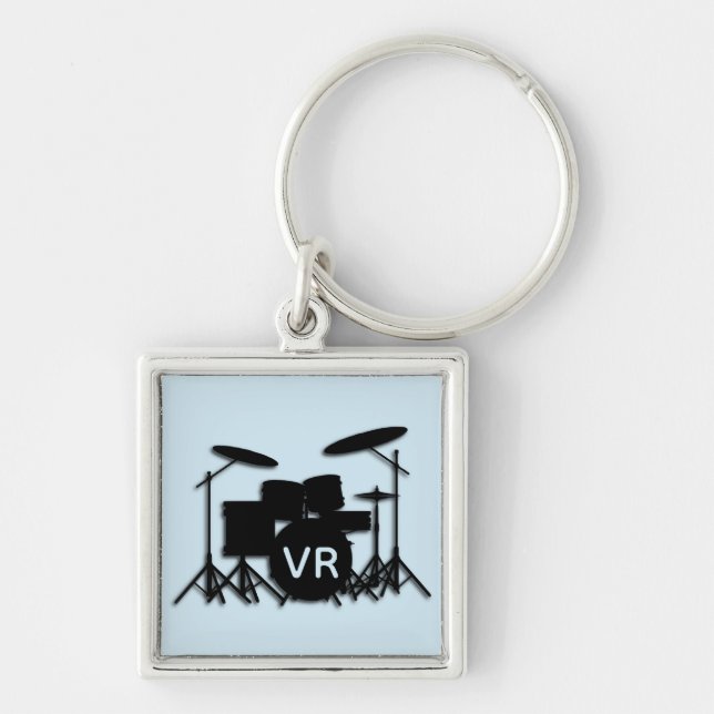 Monogram Drum Set Case  Silver Plated Necklace Key Ring (Front)