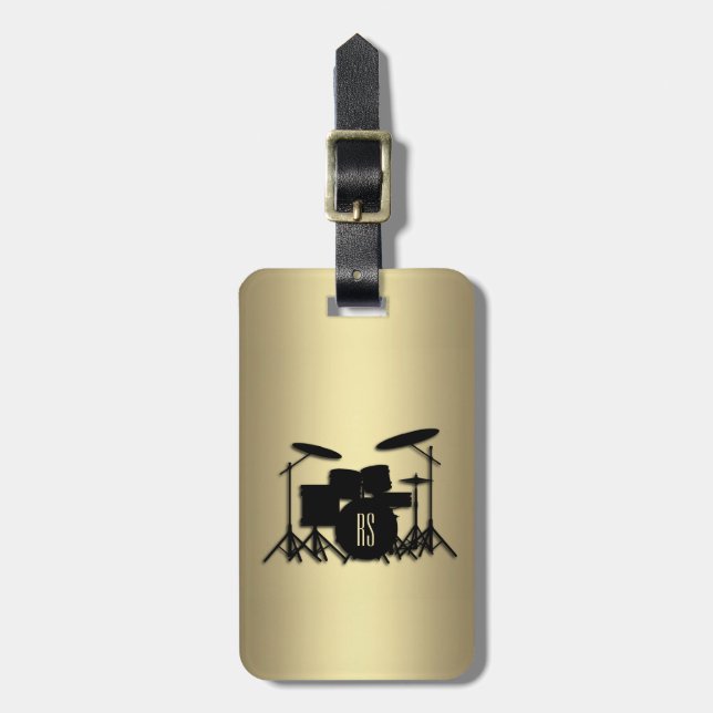 Monogram Drum Set Gold Luggage Tag (Front Vertical)
