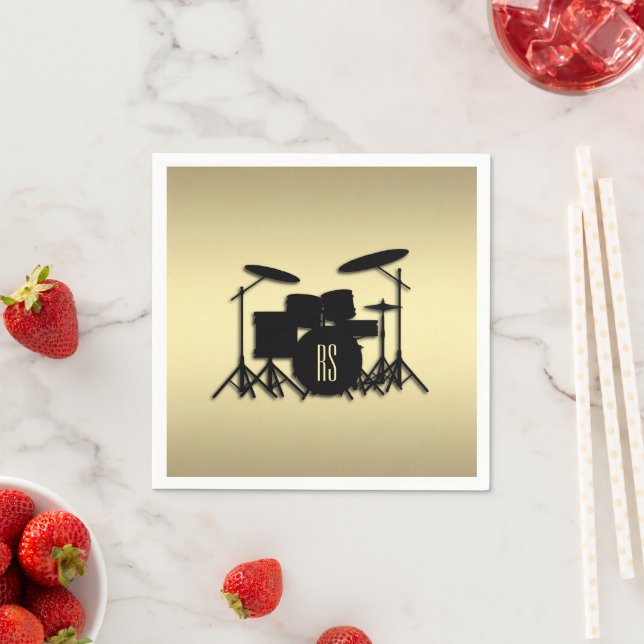 Monogram Drum Set Gold Napkin (Insitu)
