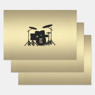 Monogram Drum Set Gold Wrapping Paper Sheet