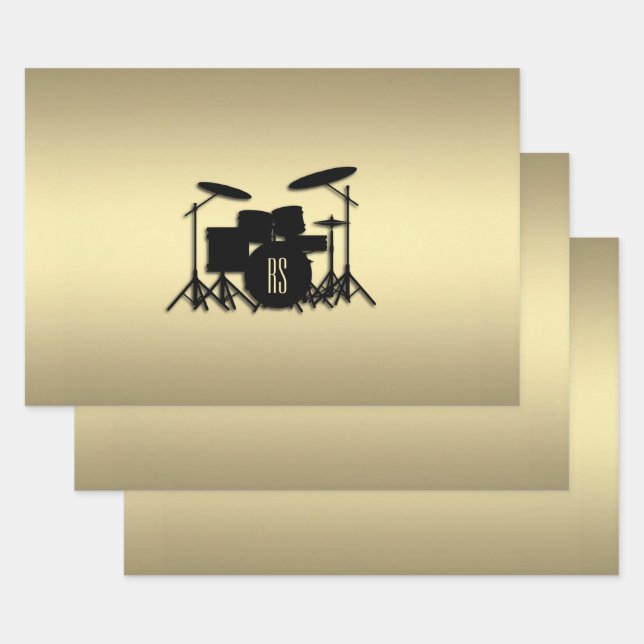 Monogram Drum Set Gold Wrapping Paper Sheet (Set)